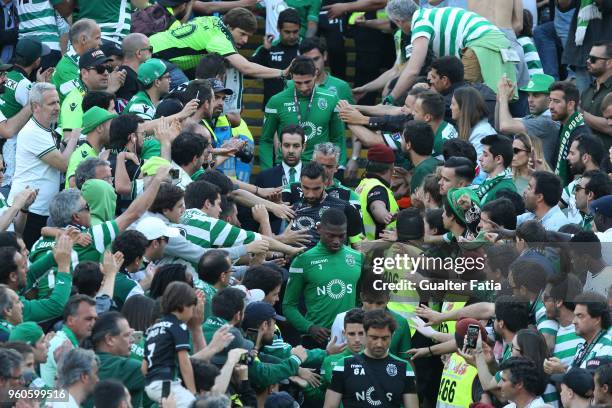 Sporting CP players with supporters at the end of the Portuguese Cup Final match between Sporting CP and CD Aves at Estadio Nacional on May 20, 2018...