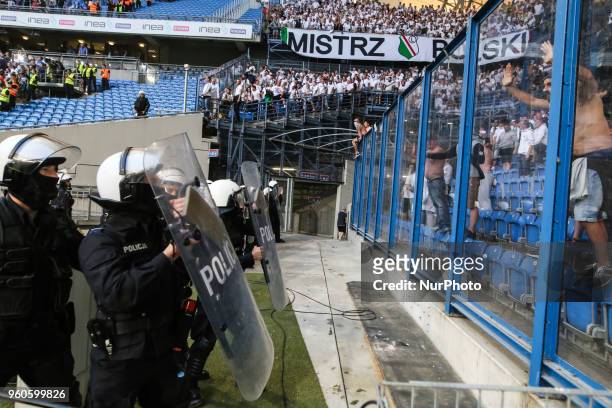 Policemen during Playoff Polish League football match between Lech Poznan and Legia Warsaw at Miejski Stadium in Poznan, Poland on May 20, 2018