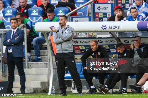 Coach Dean Klafuric during Playoff Polish League football match between Lech Poznan and Legia Warsaw at Miejski Stadium in Poznan, Poland on May 20,...