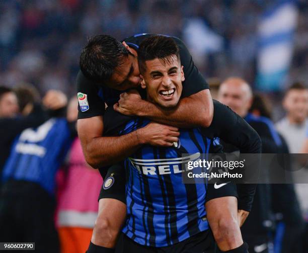 Matias Vecino celebrates the victory after the Italian Serie A football match between S.S. Lazio and F.C. Inter at the Olympic Stadium in Rome, on...