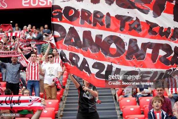 Supporters of Athletic de Bilbao during the La Liga Santander match between Athletic de Bilbao v Espanyol at the Estadio San Mames on May 20, 2018 in...