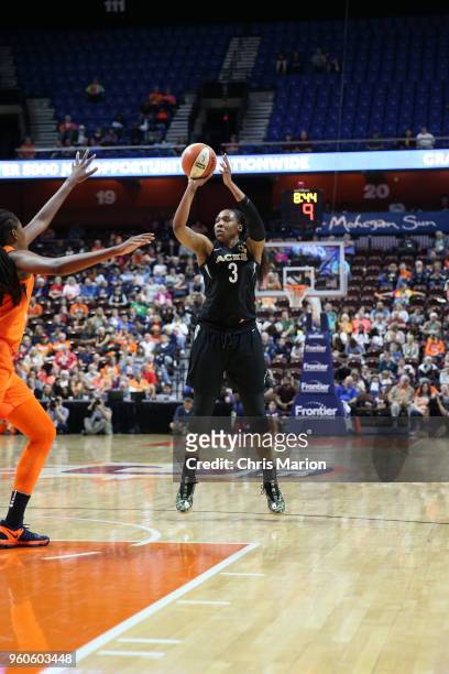 Kelsey Bone of the Las Vegas Aces shoots the ball against the Connecticut Sun on May 20, 2018 at the Mohegan Sun Arena in Uncasville, Connecticut....