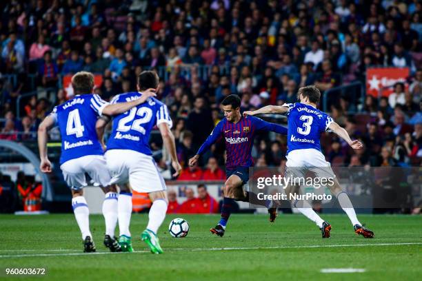 Phillip Couthino from Brasil of FC Barcelona scoring a goal during the La Liga football match between FC Barcelona v Real Sociedad at Camp Nou...