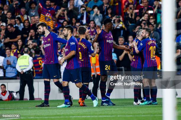 Phillip Couthino from Brasil of FC Barcelona celebrating a goal with his team during the La Liga football match between FC Barcelona v Real Sociedad...