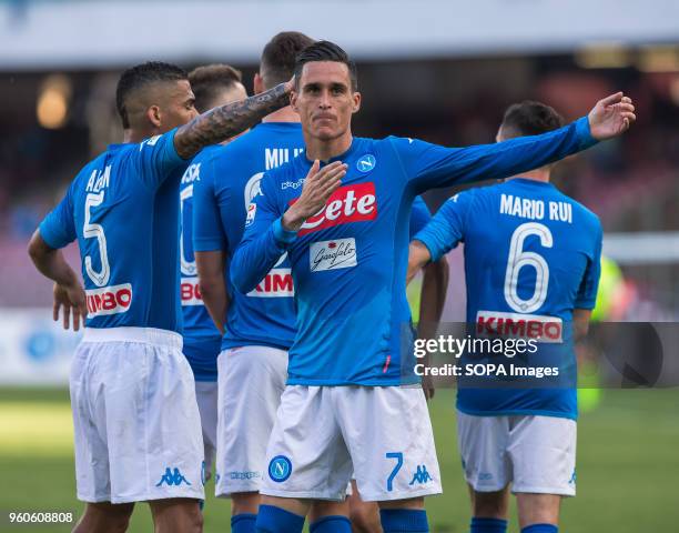 José Maria Callejon of SSC Napoli celebrates after scoring during the Serie A football match between SSC Napoli and FC Crotone at San Paolo Stadium. .