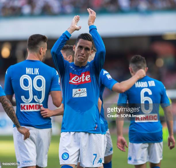 José Maria Callejon of SSC Napoli celebrates after scoring during the Serie A football match between SSC Napoli and FC Crotone at San Paolo Stadium. .