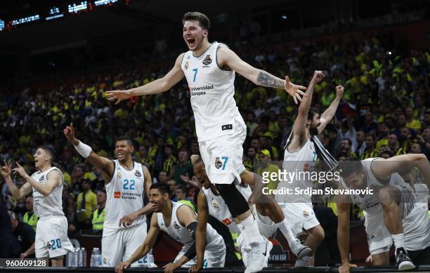 Luka Doncic of Real Madric celebrates victory after the Turkish Airlines Euroleague Final Four Belgrade 2018 Final match between Real Madrid and...