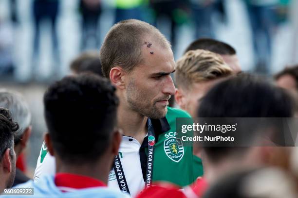 Sporting's forward Bas Dost at the end of the Portuguese Cup football match final CD Aves vs Sporting CP at Jamor stadium in Oeiras, outskirts of...