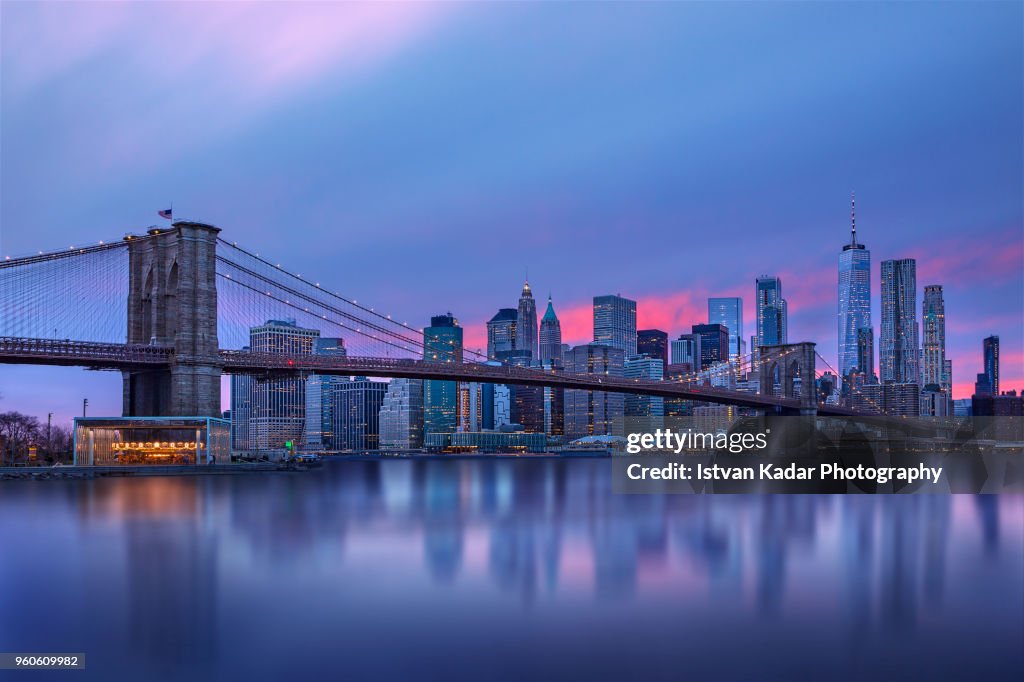 Brooklyn Bridge and Manhattan Skyline at Sunset