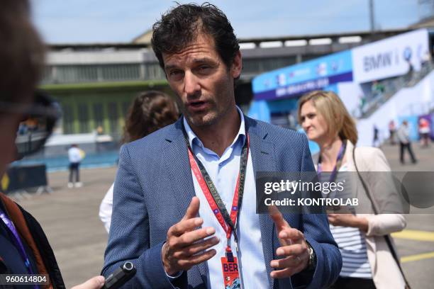 German driver Mark Webber speak after Qualifying Session in BMW Berlin E-Prix in Flughafen Tempelhof Airport.