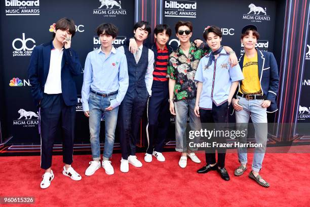 Musical group BTS attend the 2018 Billboard Music Awards at MGM Grand Garden Arena on May 20, 2018 in Las Vegas, Nevada.