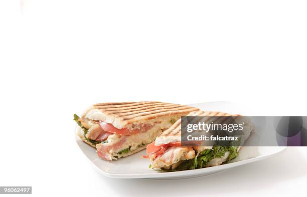 roasted chicken and bacon panini - panini stock pictures, royalty-free photos & images