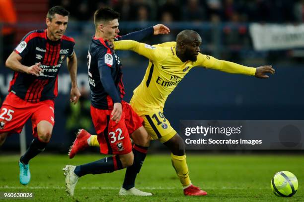 Jessy Deminguet of Caen, Lassana Diarra of Paris Saint Germain during the French League 1 match between Caen v Paris Saint Germain at the Stade...