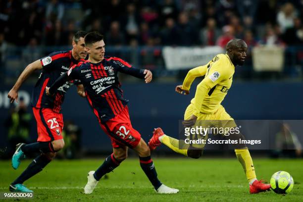 Jessy Deminguet of Caen, Lassana Diarra of Paris Saint Germain during the French League 1 match between Caen v Paris Saint Germain at the Stade...