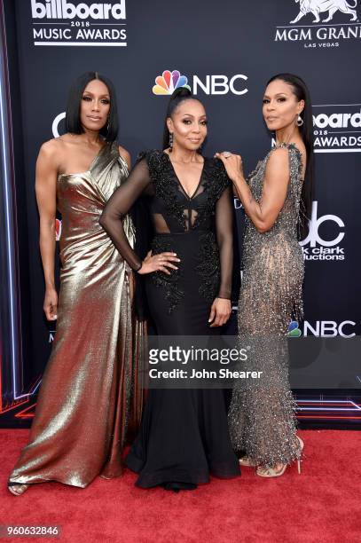 Recording artists Rhona Bennett, Terry Ellis, and Cindy Herron of musical group En Vogue attend the 2018 Billboard Music Awards at MGM Grand Garden...