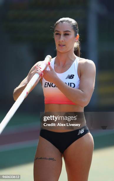 Jade Ive of England competes in the Women's Pole Vault during the Loughborough International Athletics event on May 20, 2018 in Loughborough, England.