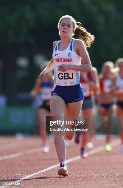 Francesca Brint of Great Britain Juniors in action during the Women's 1500m race at the Loughborough International Athletics event on May 20, 2018 in...