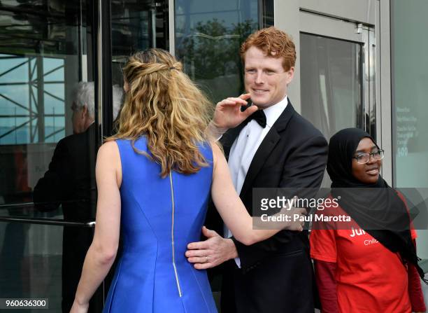 Congressman Joe Kennedy and wife Lauren Anne Birchfield arrive at the John F. Kennedy Library for the annual JFK Profile in Courage Award on May 20,...