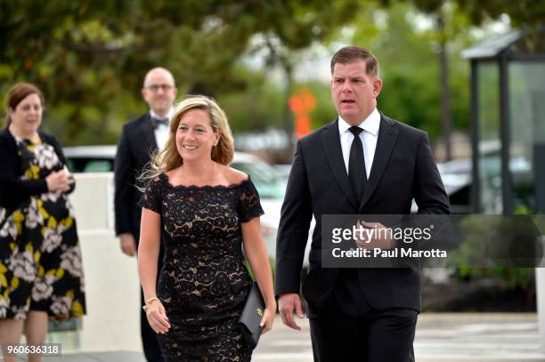 Boston Mayor Marty Walsh and Lori Higgins arrive at the John F. Kennedy Library for the annual JFK Profile in Courage Award on May 20, 2018 in...