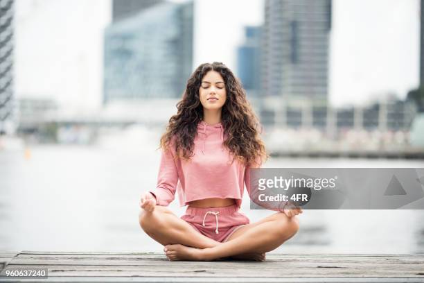 yoga, meditation, pensive, city life - breathing imagens e fotografias de stock