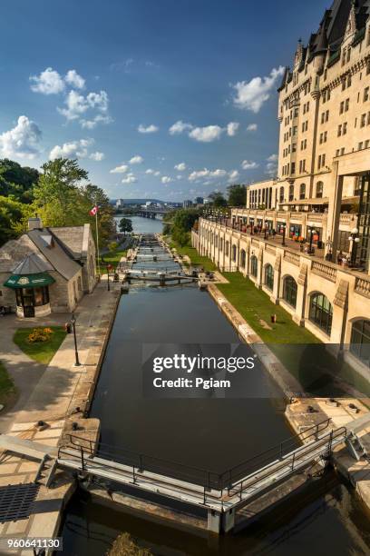 rideau canal lock system and river in ottawa - rideau canal stock pictures, royalty-free photos & images
