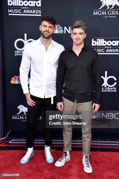 Recording artists Alex Pall and Andrew Taggart of The Chainsmokers attend the 2018 Billboard Music Awards at MGM Grand Garden Arena on May 20, 2018...