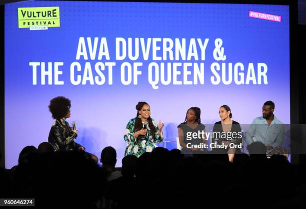 Moderator Angelica Bastien, director Ava DuVernay, Rutina Wesley, Dawn-Lyen Gardner and Kofi Siriboe of Queen Sugar speak on "Ava DuVernay and the...