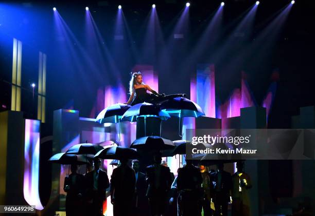 Recording artist Ariana Grande performs during the 2018 Billboard Music Awards at MGM Grand Garden Arena on May 20, 2018 in Las Vegas, Nevada.