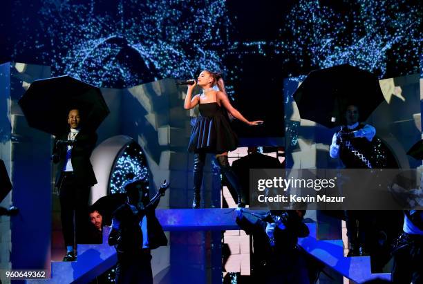 Recording artist Ariana Grande performs during the 2018 Billboard Music Awards at MGM Grand Garden Arena on May 20, 2018 in Las Vegas, Nevada.