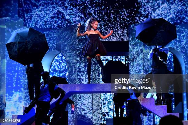 Recording artist Ariana Grande performs during the 2018 Billboard Music Awards at MGM Grand Garden Arena on May 20, 2018 in Las Vegas, Nevada.