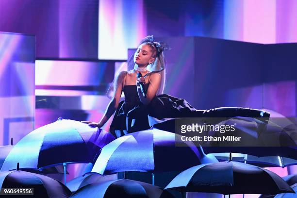 Recording artist Ariana Grande performs onstage during the 2018 Billboard Music Awards at MGM Grand Garden Arena on May 20, 2018 in Las Vegas, Nevada.