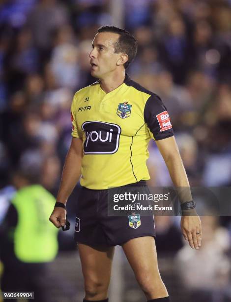 Referee Matt Cecchin looks on during the round 11 NRL match between the Cronulla Sharks and the Canterbury Bulldogs at Southern Cross Group Stadium...