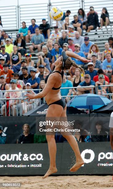 April Ross serves the ball during the women's finals at the 2018 AVP Austin Open at Krieg Fields on May 20, 2018 in Austin, Texas.