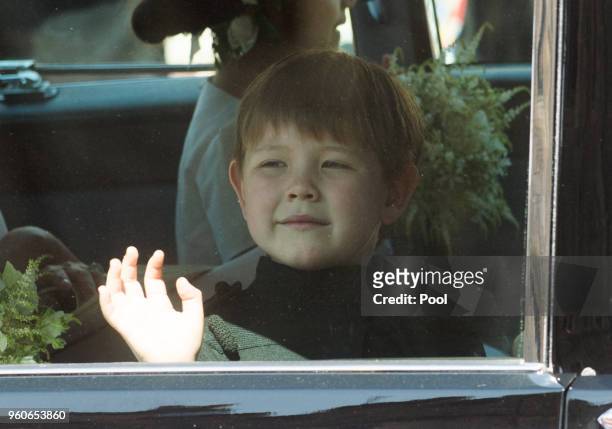 Page Boy Jasper Dyer attends the wedding of Prince Harry to Ms Meghan Markle at St George's Chapel, Windsor Castle on May 19, 2018 in Windsor,...