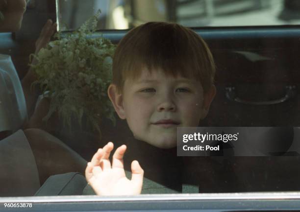 Page Boy Jasper Dyer attends the wedding of Prince Harry to Ms Meghan Markle at St George's Chapel, Windsor Castle on May 19, 2018 in Windsor,...