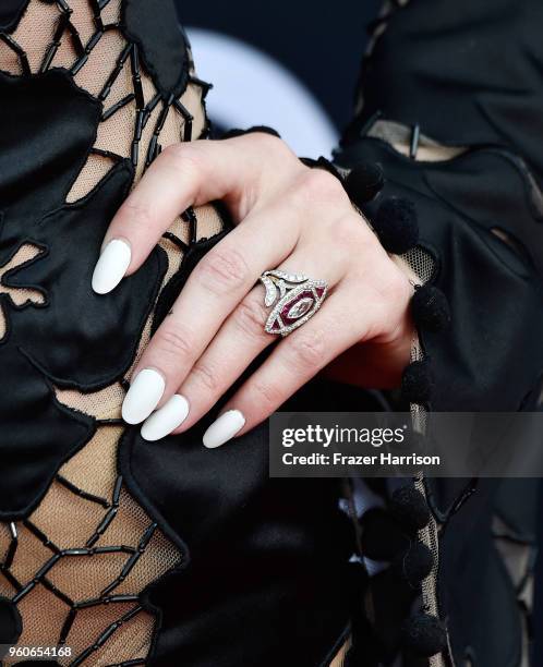 Recording artist Ashlee Simpson-Ross, ring, manicure, and fashion details, attends the 2018 Billboard Music Awards at MGM Grand Garden Arena on May...