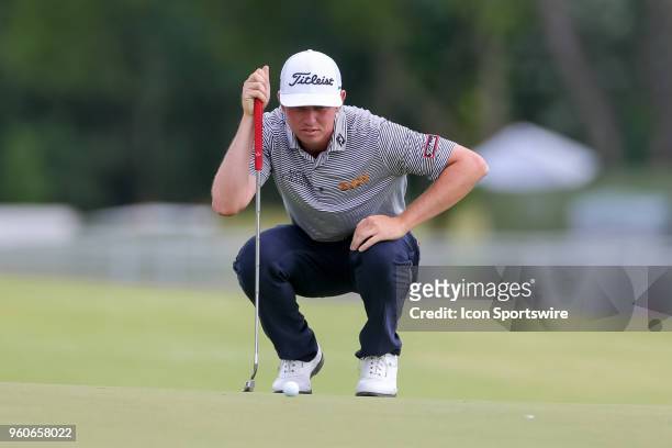 Poston lines up his birdie putt on during the final round of the 50th annual AT&T Byron Nelson on May 20, 2018 at Trinity Forest Golf Club in Dallas,...