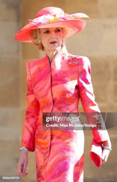 Fiona Shackleton attends the wedding of Prince Harry to Ms Meghan Markle at St George's Chapel, Windsor Castle on May 19, 2018 in Windsor, England....