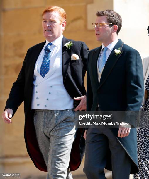 Mark Dyer and Jack Brooksbank attend the wedding of Prince Harry to Ms Meghan Markle at St George's Chapel, Windsor Castle on May 19, 2018 in...