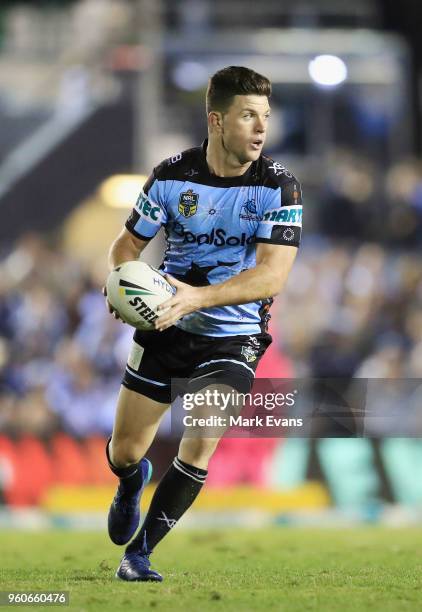 Chad Townsend of the Sharks runs the ball during the round 11 NRL match between the Cronulla Sharks and the Canterbury Bulldogs at Southern Cross...