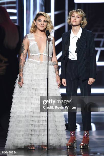 Recording artists Julia Michaels and Grace VanderWaal speak onstage during the 2018 Billboard Music Awards at MGM Grand Garden Arena on May 20, 2018...