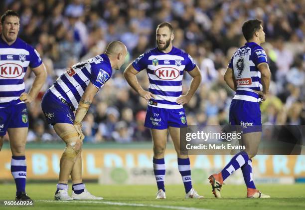 The Bulldogs look on after a Sharks try during the round 11 NRL match between the Cronulla Sharks and the Canterbury Bulldogs at Southern Cross Group...