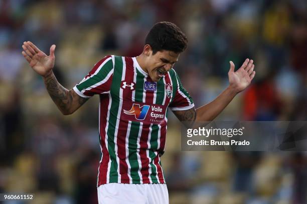 Pedro Santos of Fluminense reacts during a match between Fluminense and Atletico PR as part of Brasileirao Series A 2018 at Maracana Stadium on May...