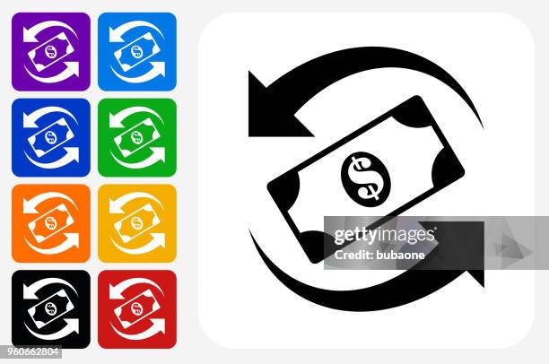 dollar exchange icon square button set - save button stock illustrations