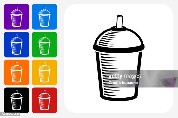 coffee cup icon square button set - multiple coffee cups stock illustrations