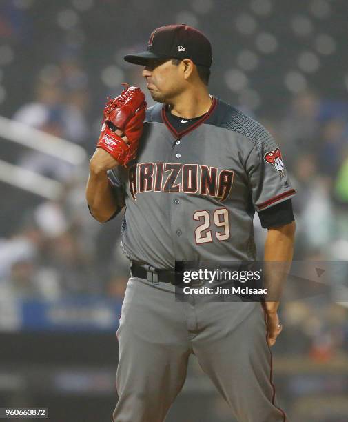 Jorge De La Rosa of the Arizona Diamondbacks in action against the New York Mets at Citi Field on May 19, 2018 in the Flushing neighborhood of the...