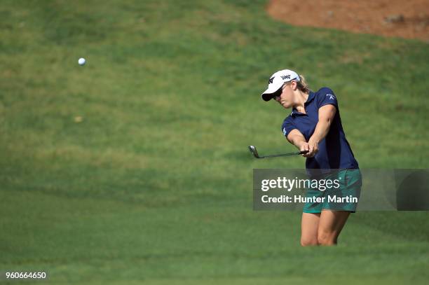 Austin Ernst hits her third shot on the ninth hole during the third and final round of the Kingsmill Championship presented by Geico on the River...