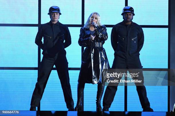 Recording artist Christina Aguilera performs onstage during the 2018 Billboard Music Awards at MGM Grand Garden Arena on May 20, 2018 in Las Vegas,...