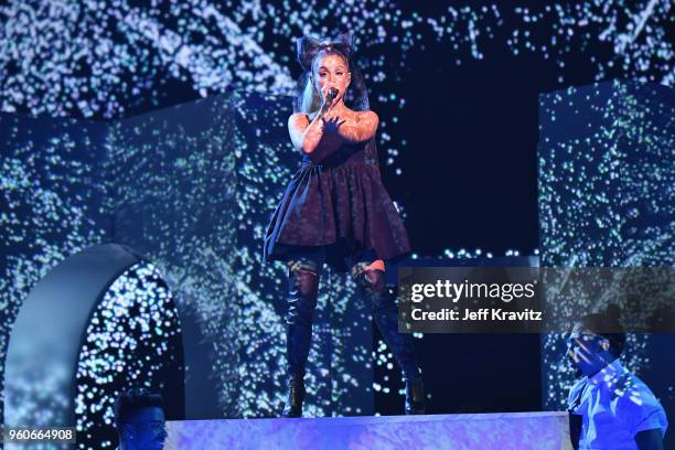 Ariana Grande performs onstage during the 2018 Billboard Music Awards at MGM Grand Garden Arena on May 20, 2018 in Las Vegas, Nevada.