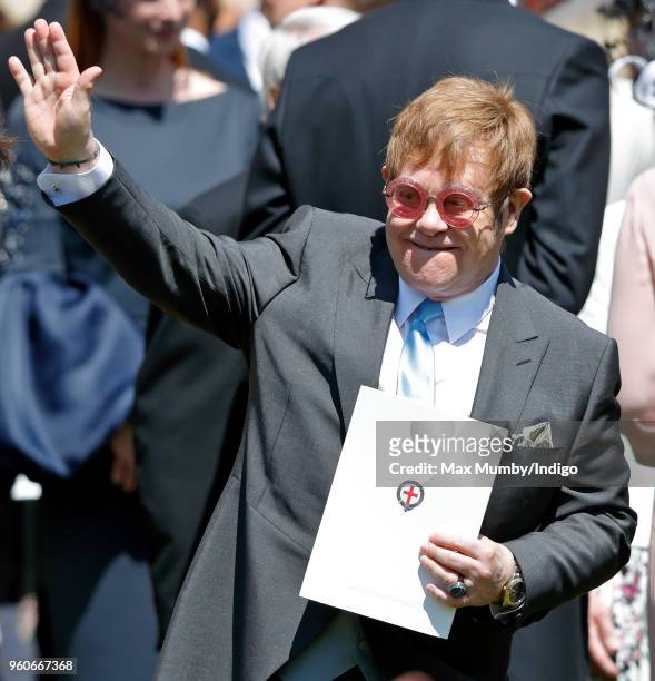 Elton John attends the wedding of Prince Harry to Ms Meghan Markle at St George's Chapel, Windsor Castle on May 19, 2018 in Windsor, England. Prince...